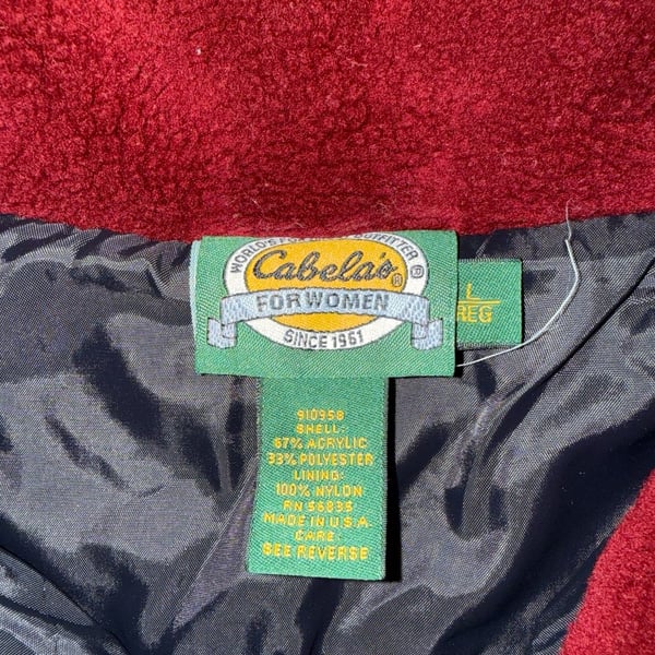 Vintage Cabela's For Women Southwest Aztec Fleece Button Jacket Burgundy Green L