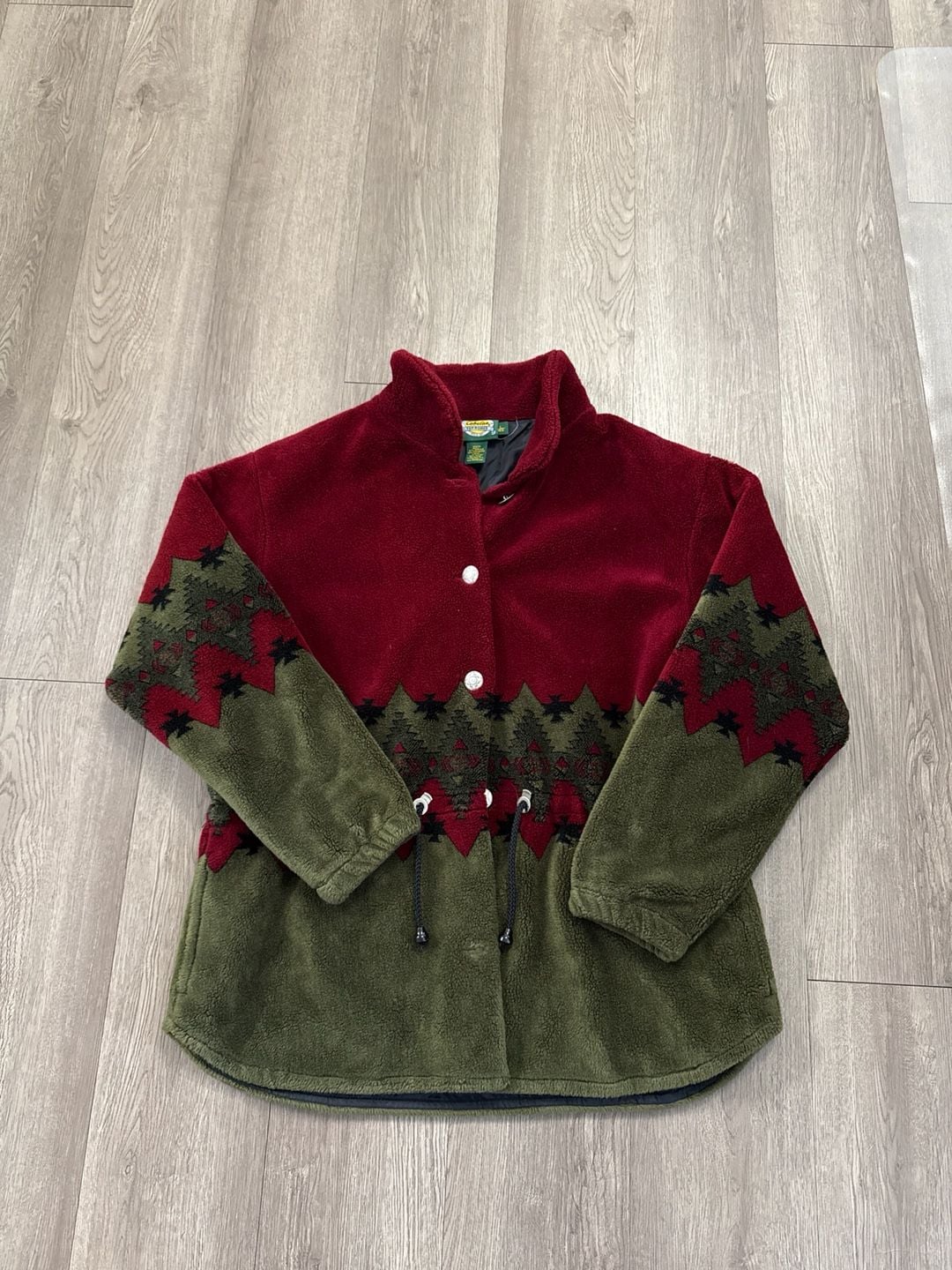 Vintage Cabela's For Women Southwest Aztec Fleece Button Jacket Burgundy Green L 3