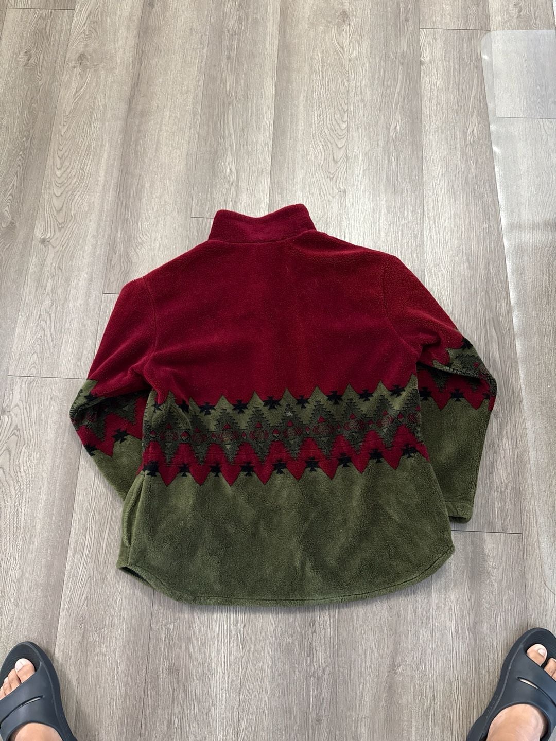 Vintage Cabela's For Women Southwest Aztec Fleece Button Jacket Burgundy Green L 4