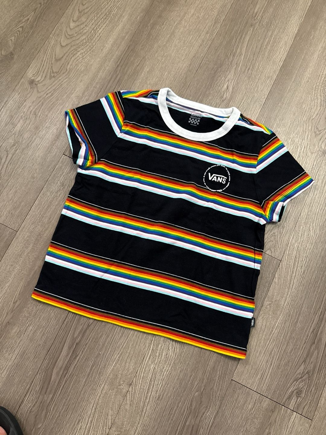 Vans Women's Bergman Multi Rainbow Striped Baby Tee 1