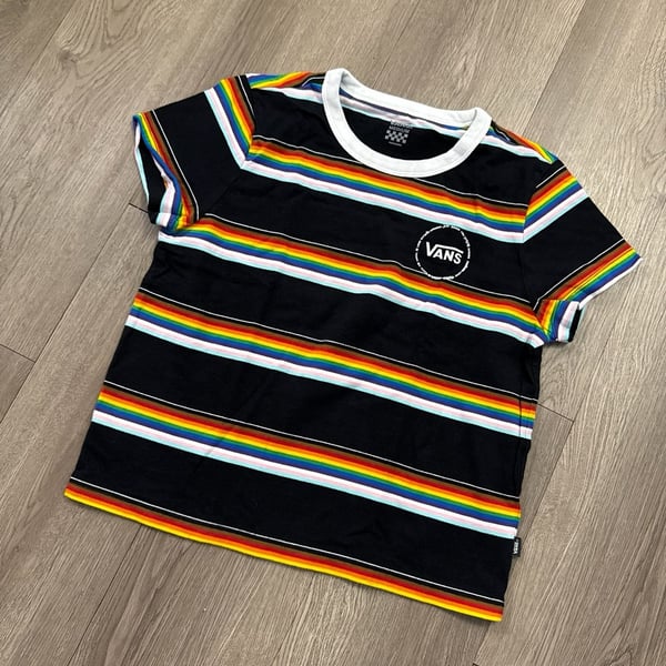 Vans Women's Bergman Multi Rainbow Striped Baby Tee