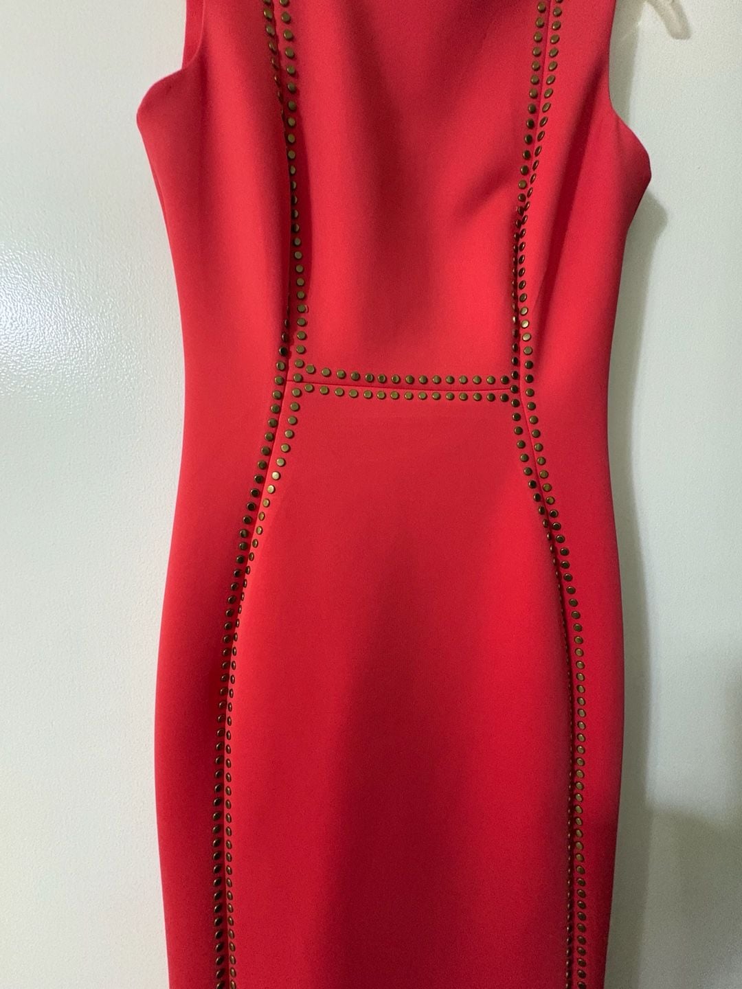 Calvin Klein Sleeveless Studded Sheath Dress in coral 3