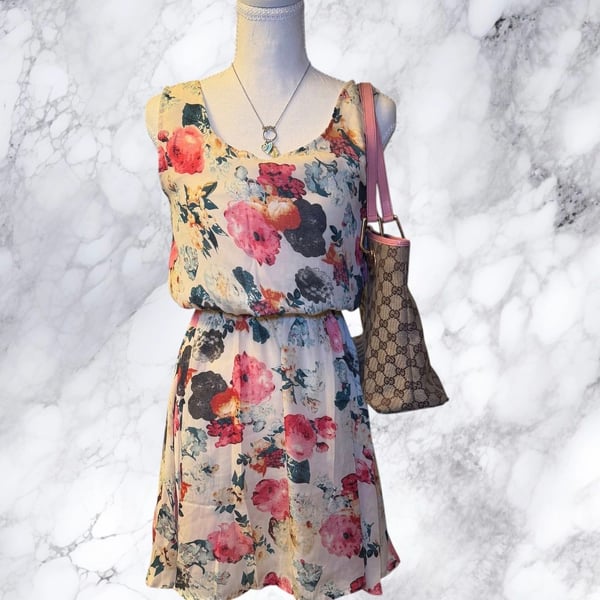 Cherry Dress Floral Fit & Flare Mini Dress Women’s Small Sleeveless Boho Summer