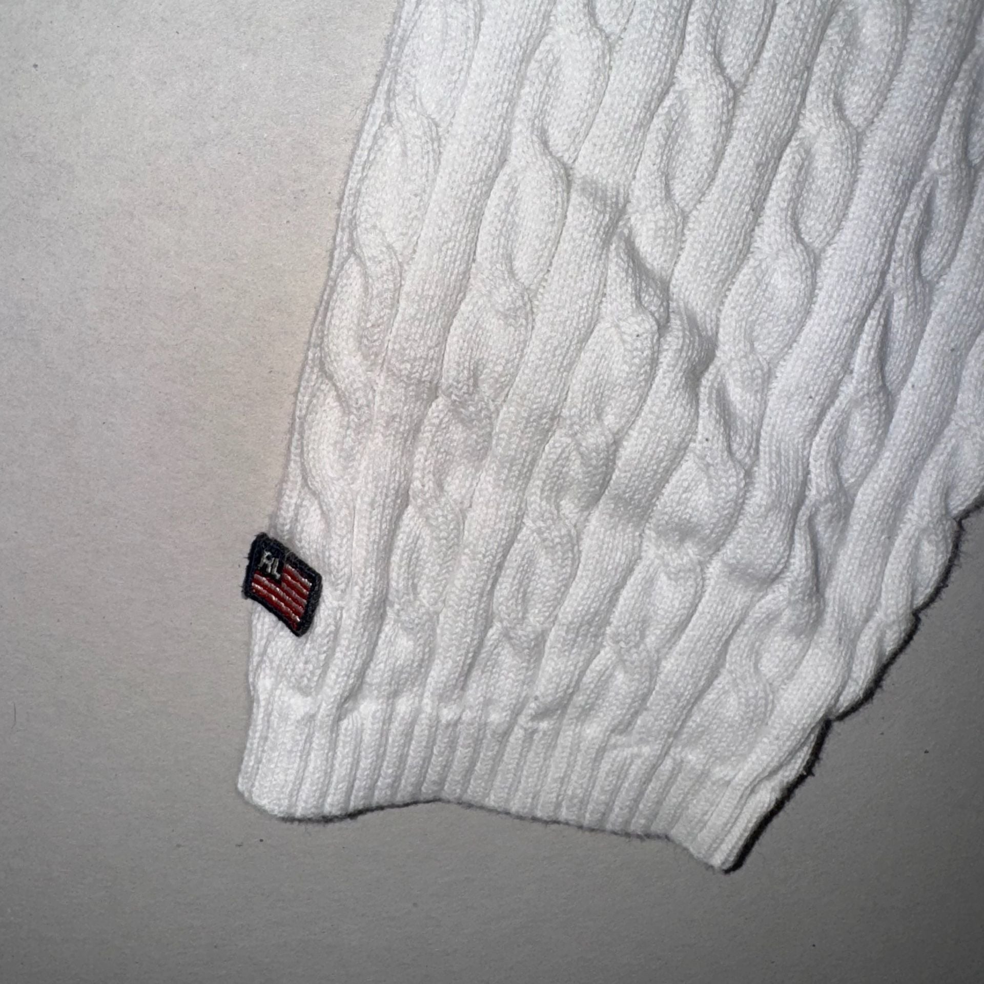 Vintage Ralph Lauren Polo Jeans Co. White Cable Knit Crewneck Sweater Size XL 9