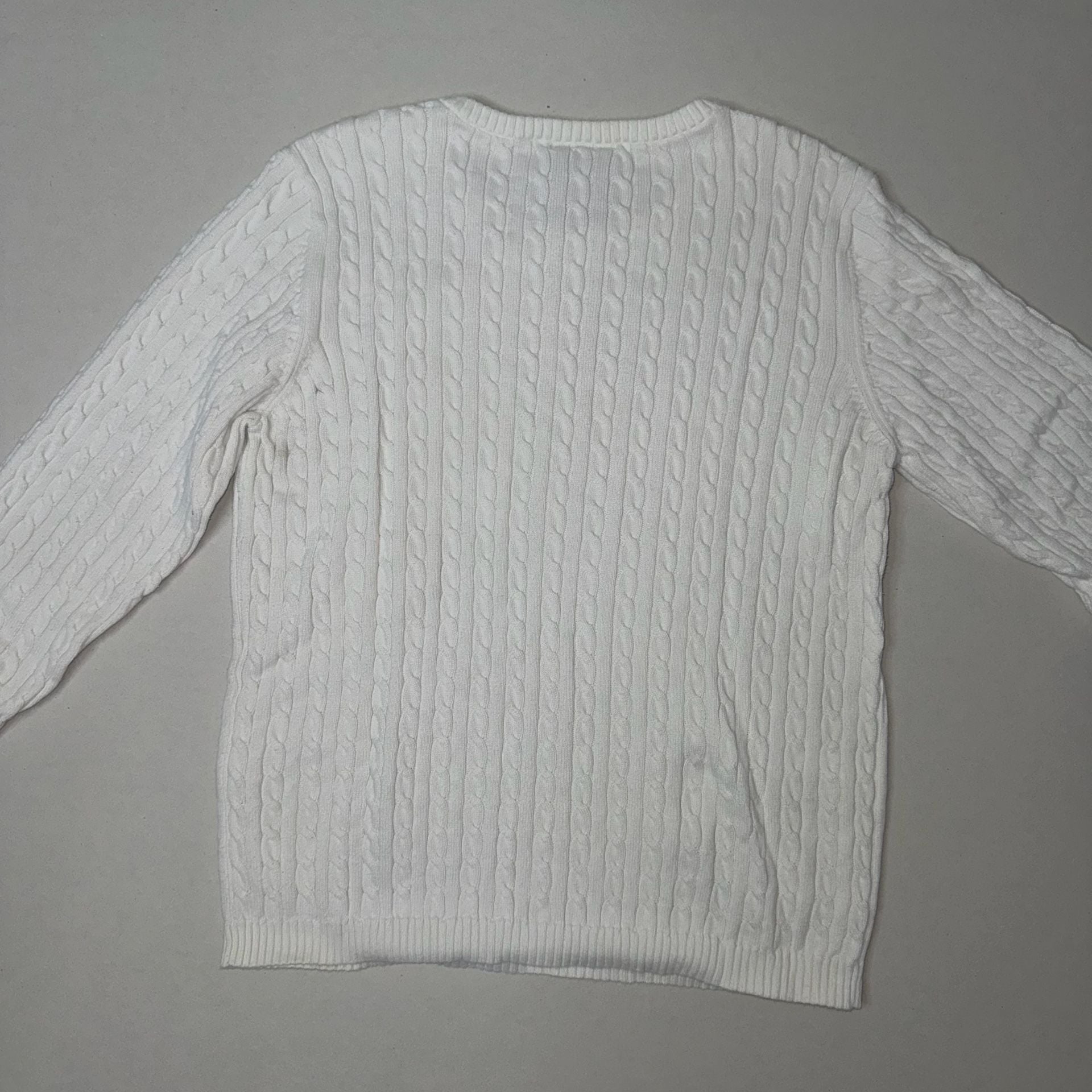 Vintage Ralph Lauren Polo Jeans Co. White Cable Knit Crewneck Sweater Size XL 13