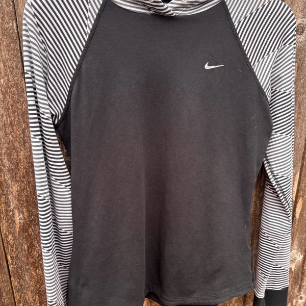 Nike Dri-FIT Women's Small Black Striped Hooded Performance Running Top