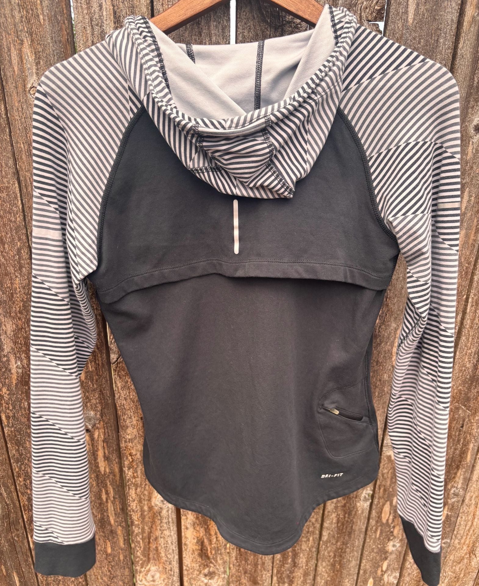 Nike Dri-FIT Women's Small Black Striped Hooded Performance Running Top 9