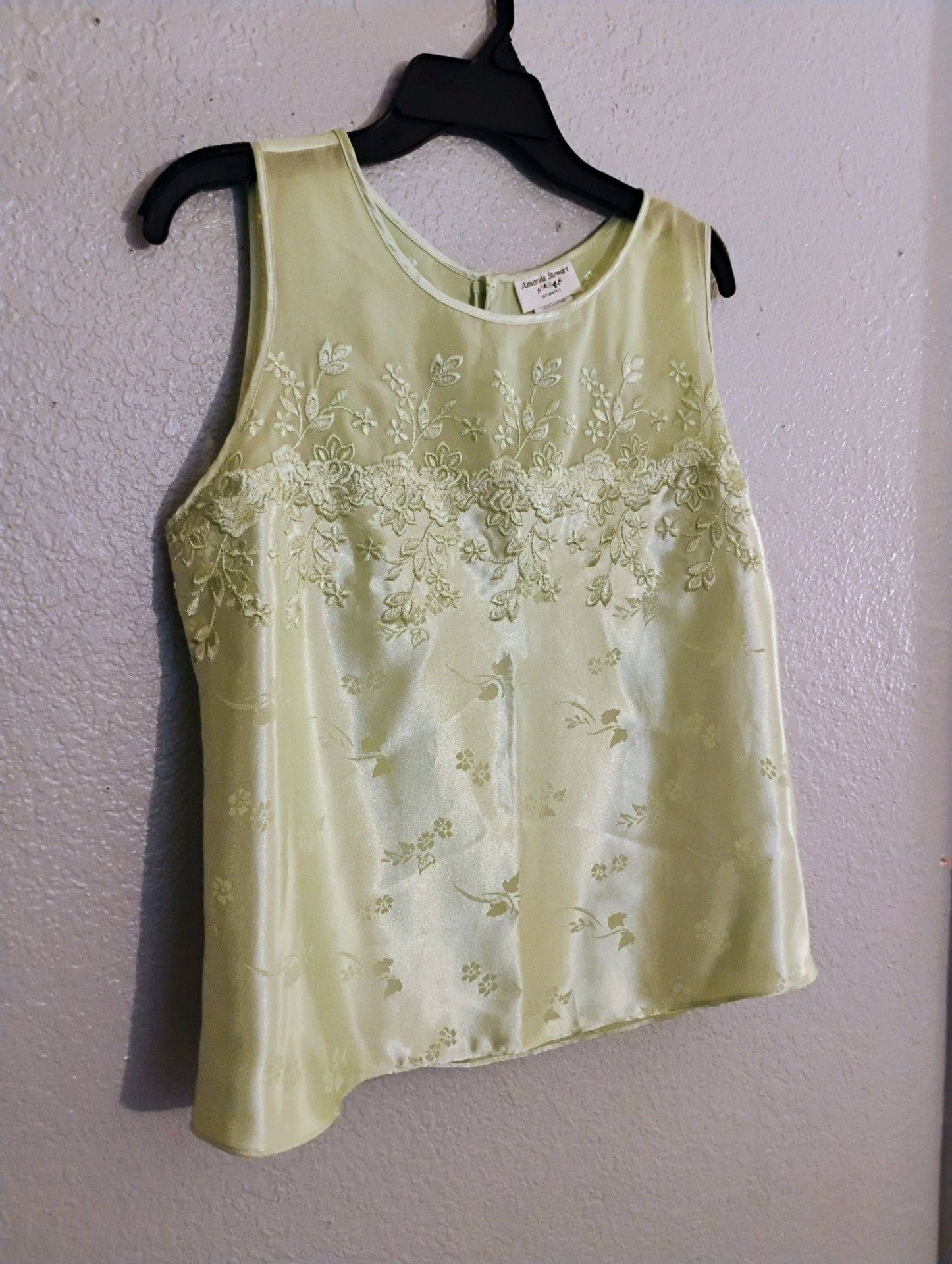 Vintage Amanda Stewart Intimates Mint Green Floral Embroidered Pajama Set - Large 3