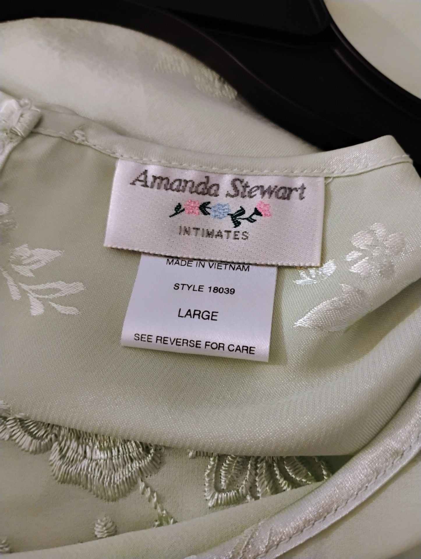 Vintage Amanda Stewart Intimates Mint Green Floral Embroidered Pajama Set - Large 7