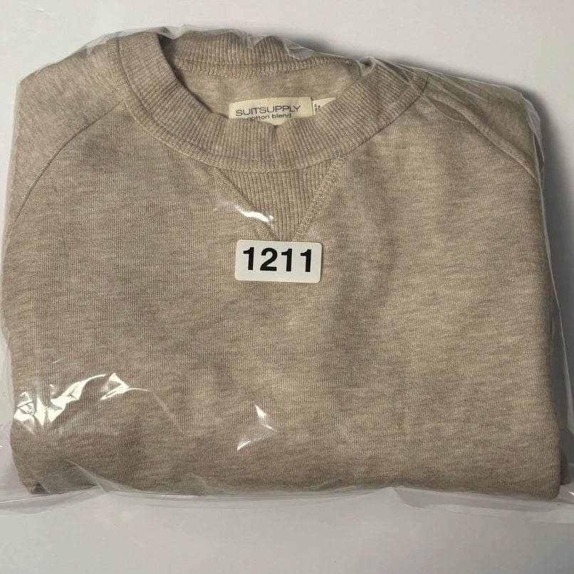 Suitsupply Crewneck Sweatshirt Mens Small Beige Heather Raglan Cotton Pullover 16