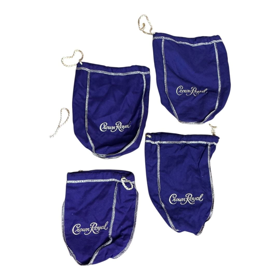 💟Lot of 6 Crown Royal Drawstring Bags Purple Black and Green 4