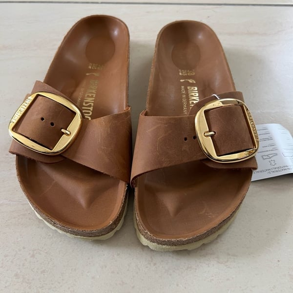 Birkenstock Madrid Big Buckle Sandal in Cognac