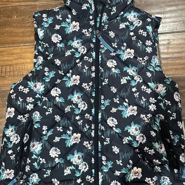 Vera Bradley Navy Garden Fleece Lined Floral Puffer Vest