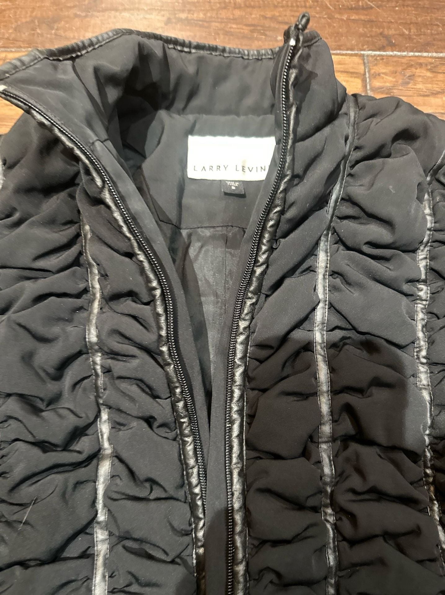 Larry Levine Women's Black Ruched Zip-Up Jacket with Faux Leather Trim 5