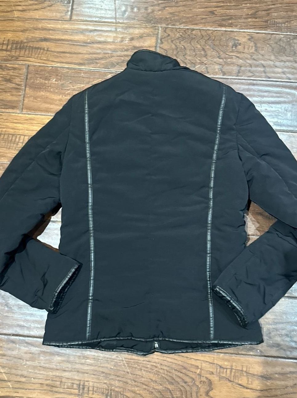Larry Levine Women's Black Ruched Zip-Up Jacket with Faux Leather Trim 6