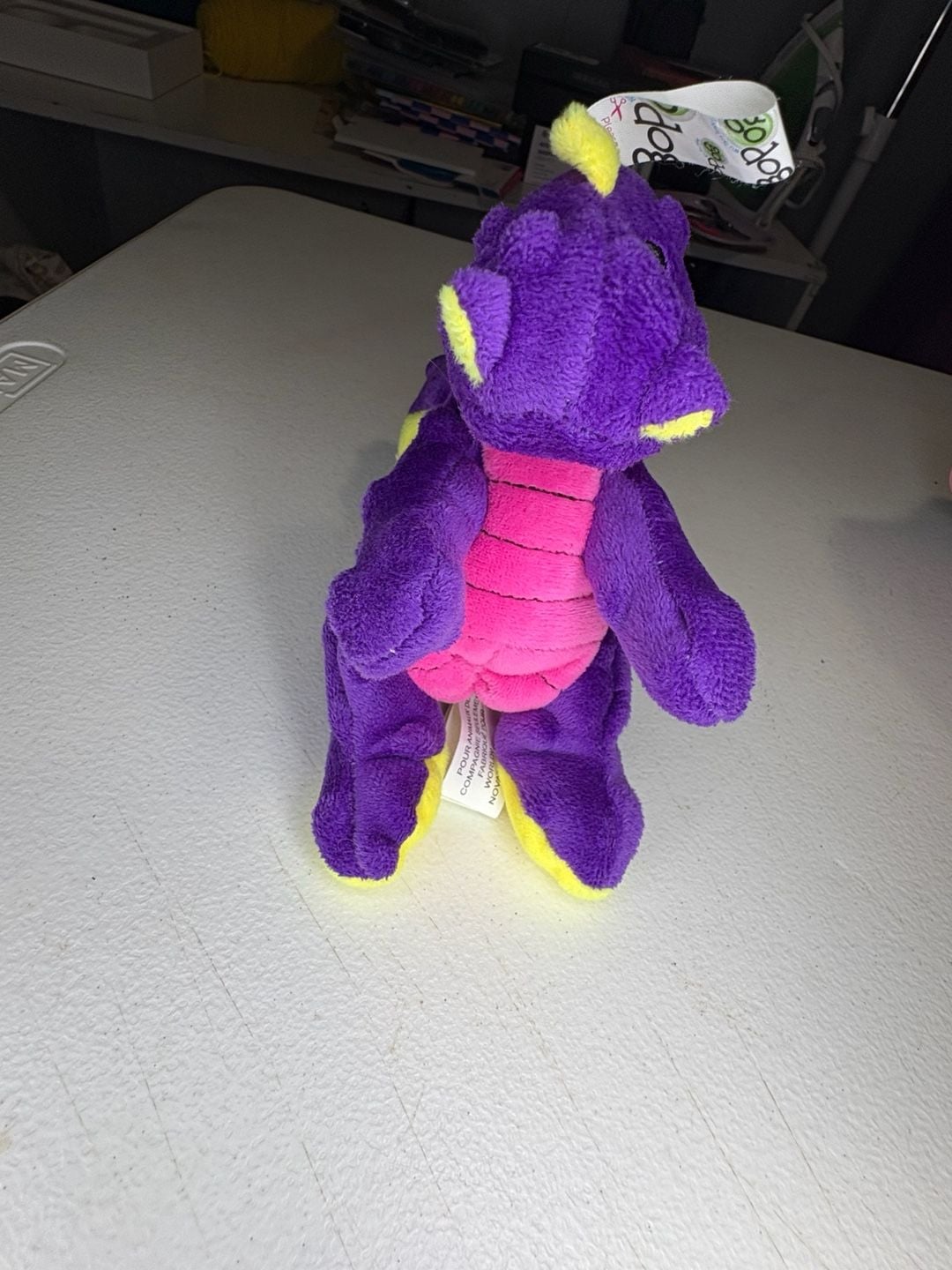 goDog Dragons Squeaker Dog Toy Purple Checkered Plush with Chew Guard Technology 3