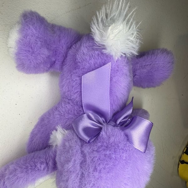 Huggie Toy Purple and White Floppy Bunny Rabbit Plush Stuffed Animal with Bow