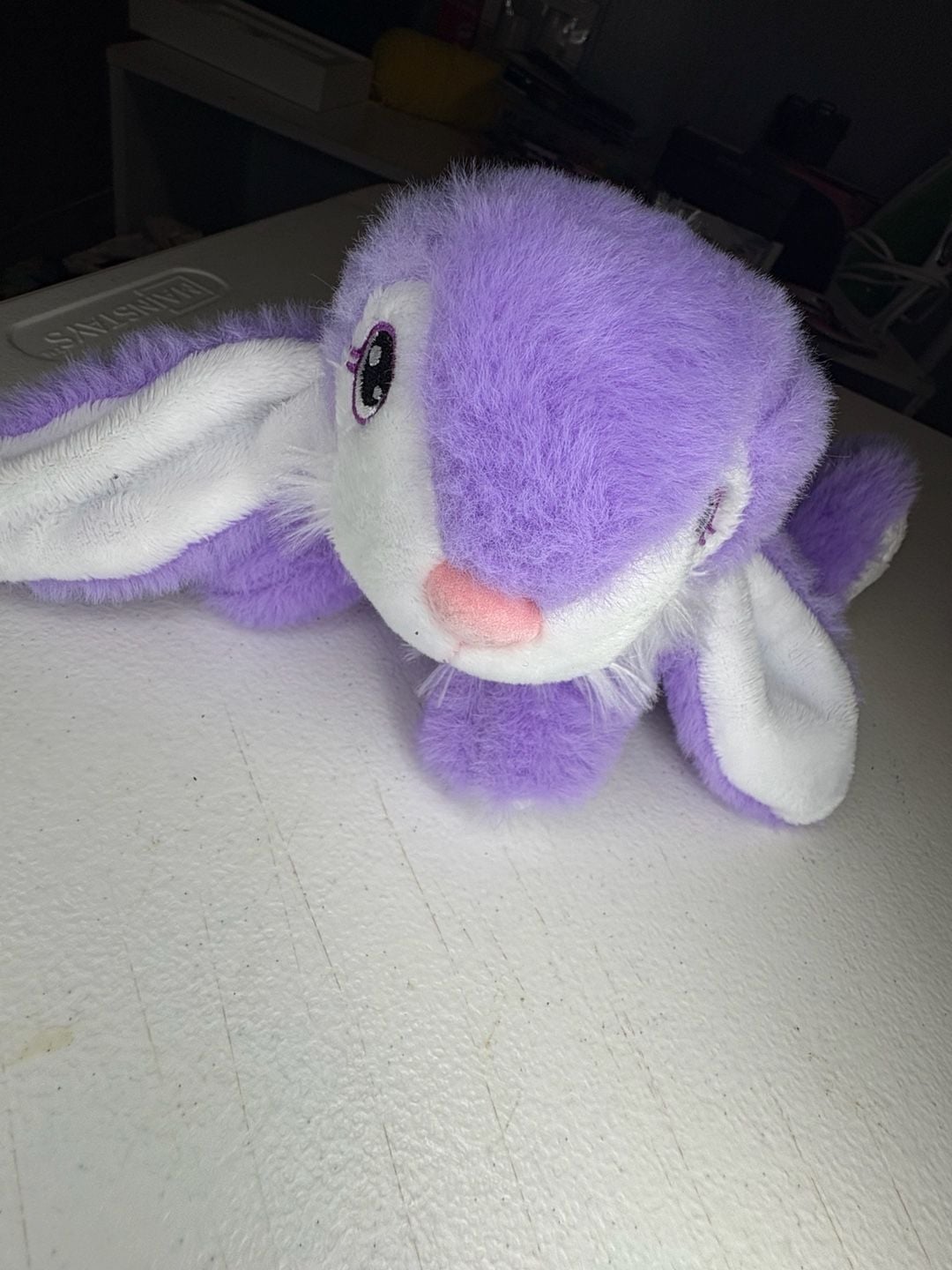 Huggie Toy Purple and White Floppy Bunny Rabbit Plush Stuffed Animal with Bow 2