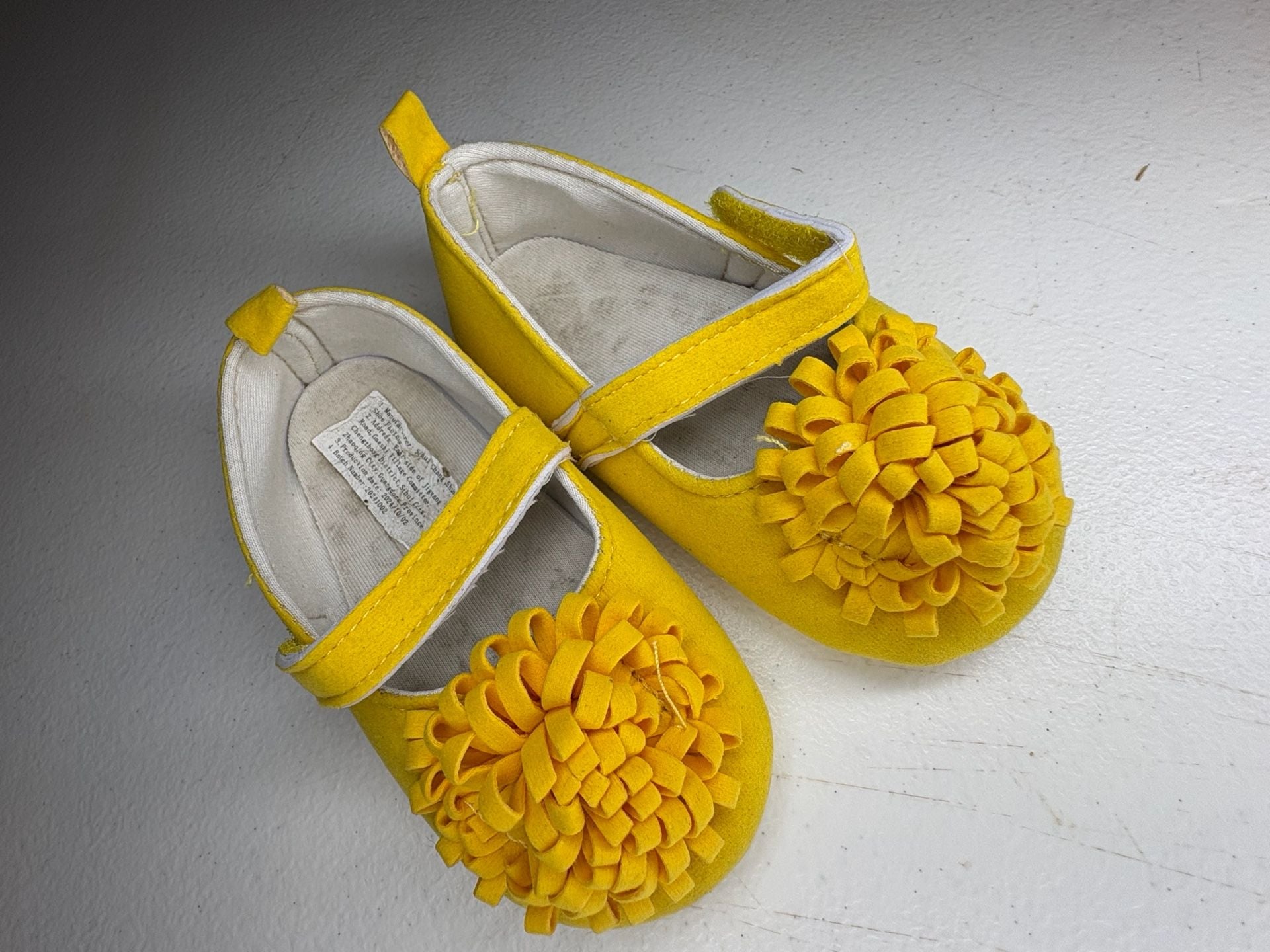 Launch Yellow Lulu Flower Pom Pom Baby Girl Flat Crib Shoes 2