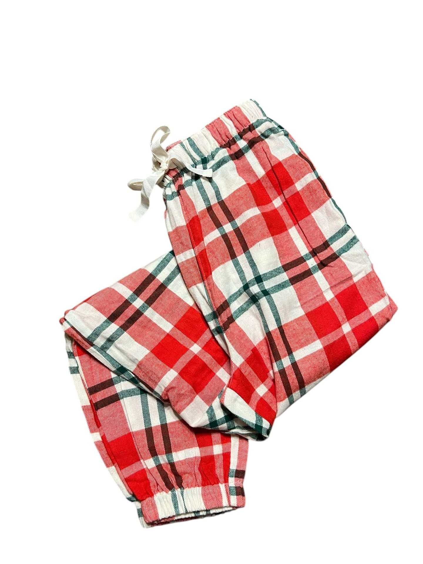 Women's Christmas Holiday Pajama Set - Red 'Let It Snow' Top & Red Plaid Flannel Pants (Old Navy) 3
