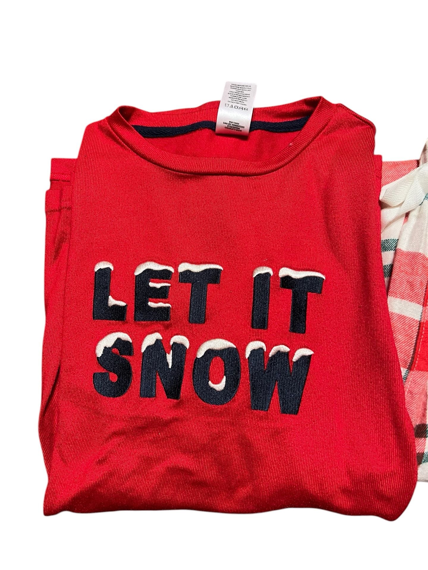 Women's Christmas Holiday Pajama Set - Red 'Let It Snow' Top & Red Plaid Flannel Pants (Old Navy) 4