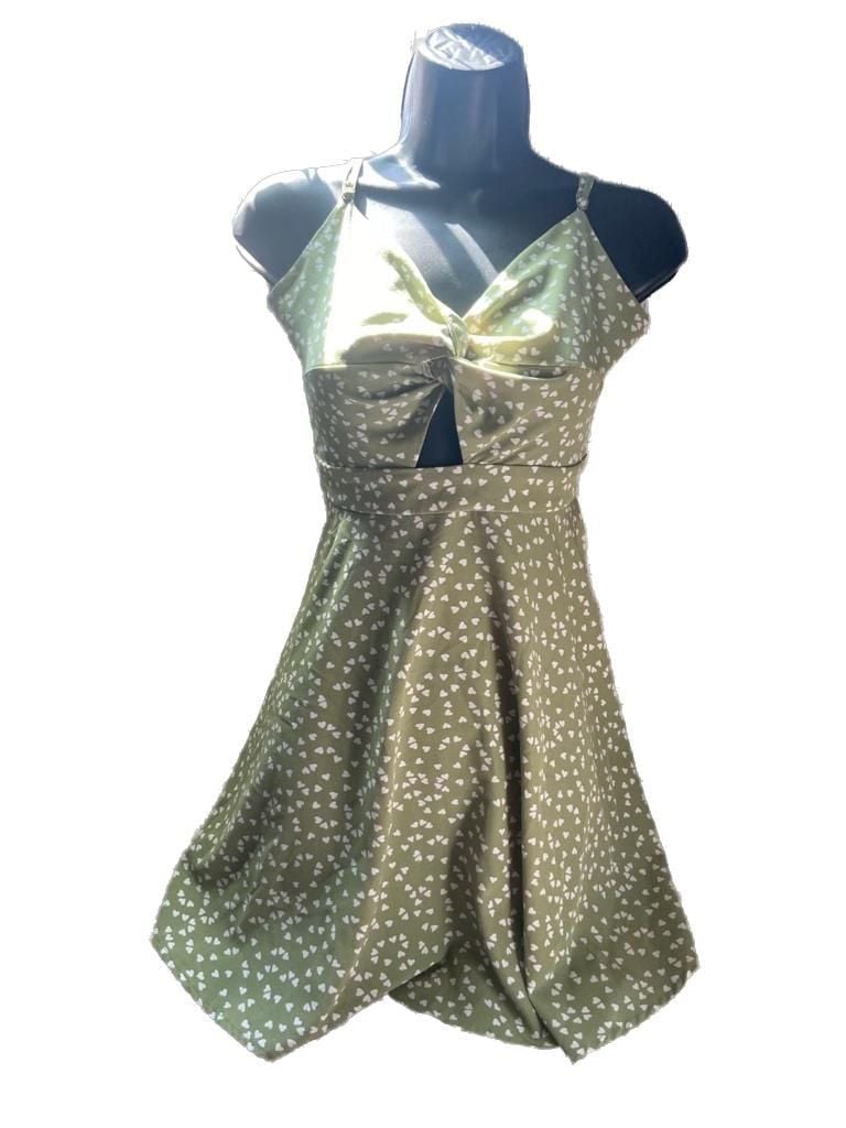 SHEIN Green Twist Front Backless Heart Print Cami Mini Dress 2