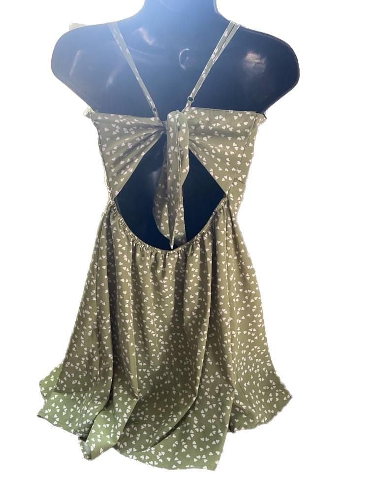 SHEIN Green Twist Front Backless Heart Print Cami Mini Dress 3