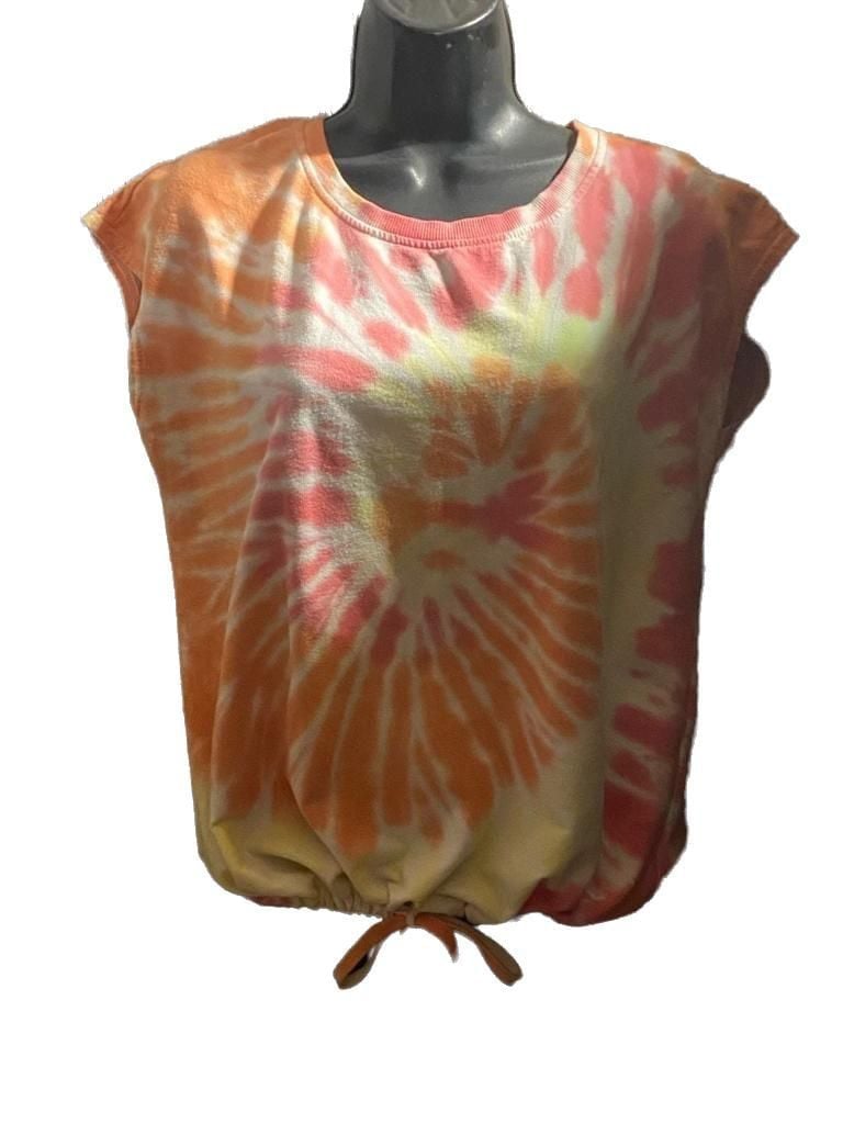 Jane and Delancey Orange and Pink Tie-Dye Cap Sleeve Drawstring Hem Sweatshirt 5