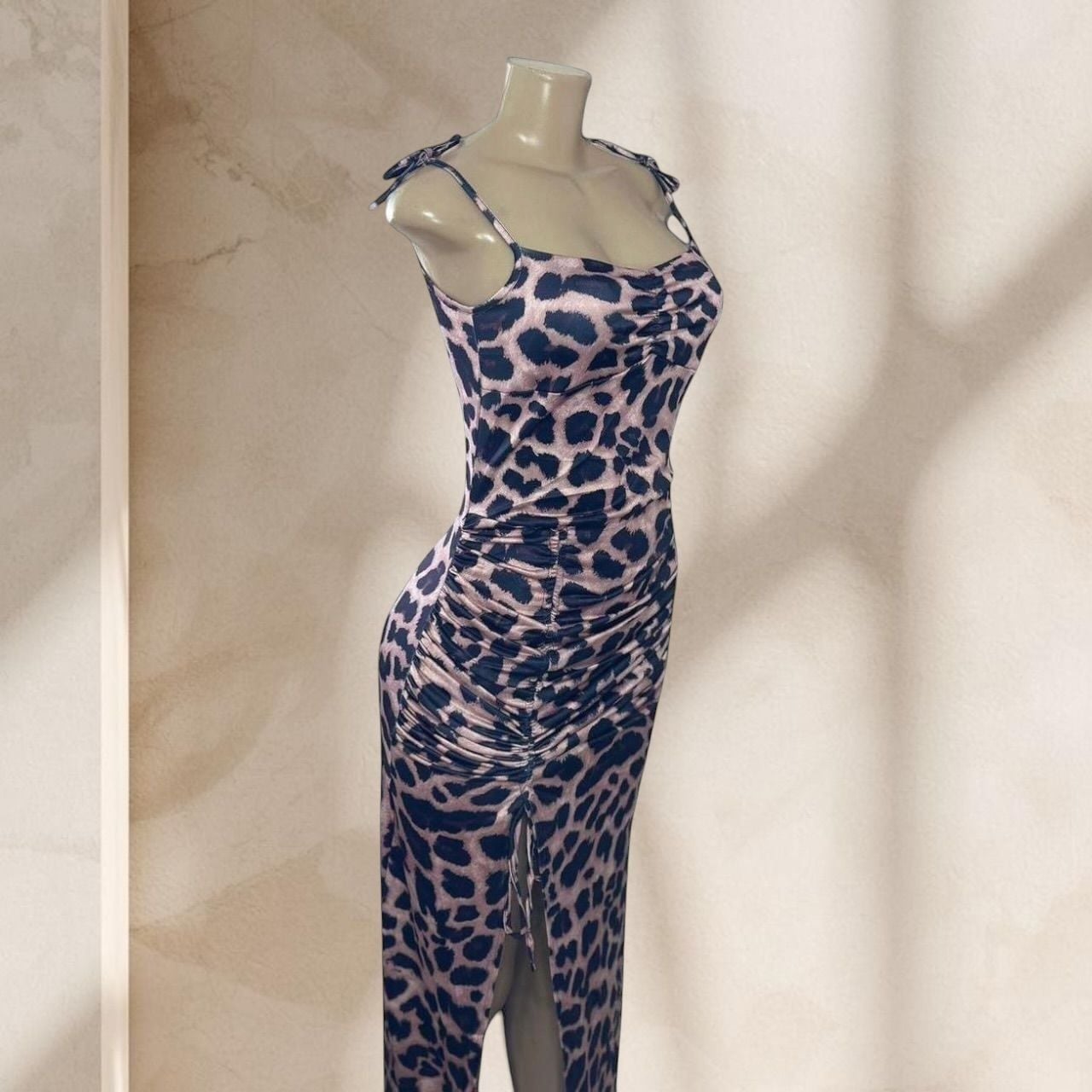 Leopard Print Maxi Dress – Ruched Bodycon Spaghetti Strap Side Slit Sexy Y2K ✧ L 3