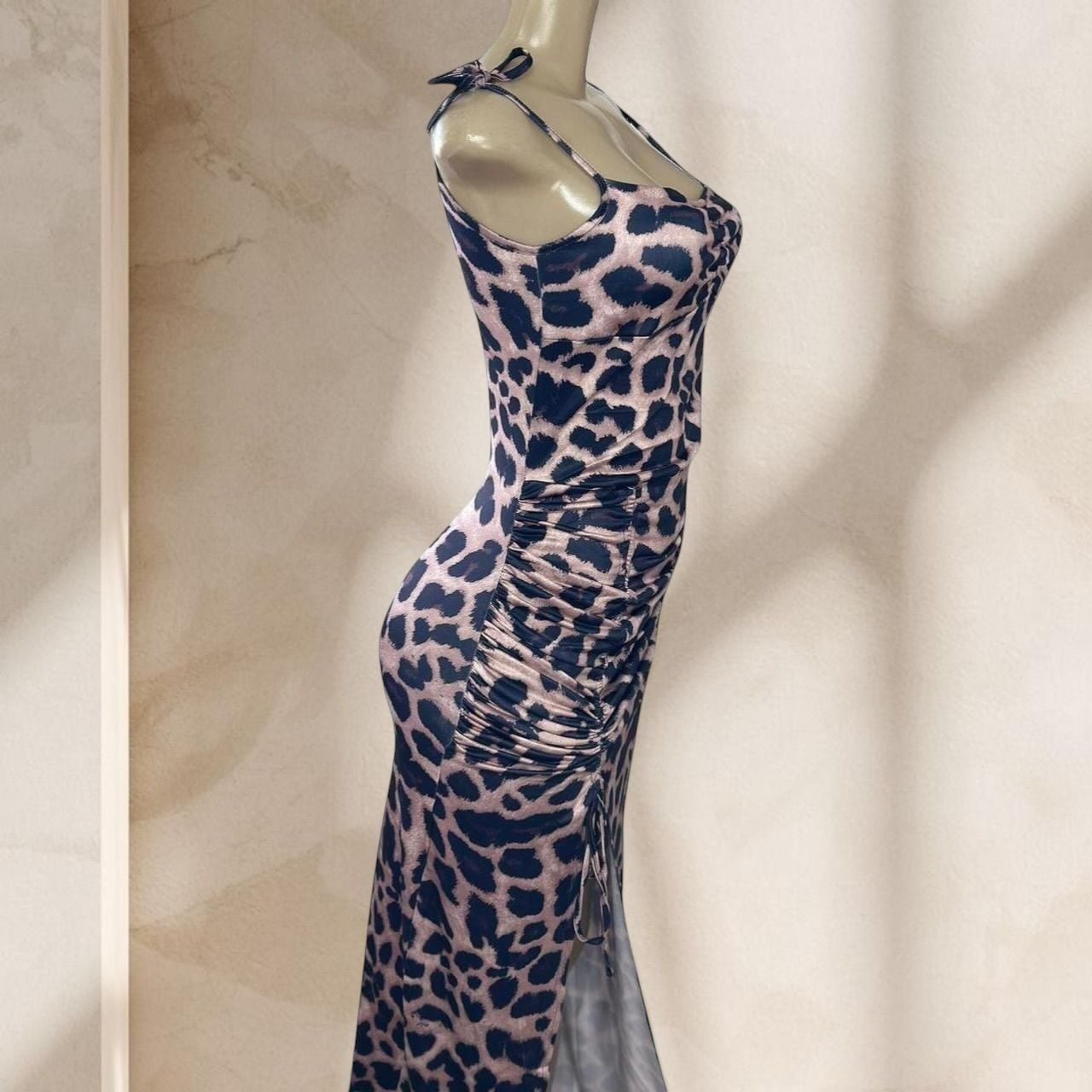 Leopard Print Maxi Dress – Ruched Bodycon Spaghetti Strap Side Slit Sexy Y2K ✧ L 4