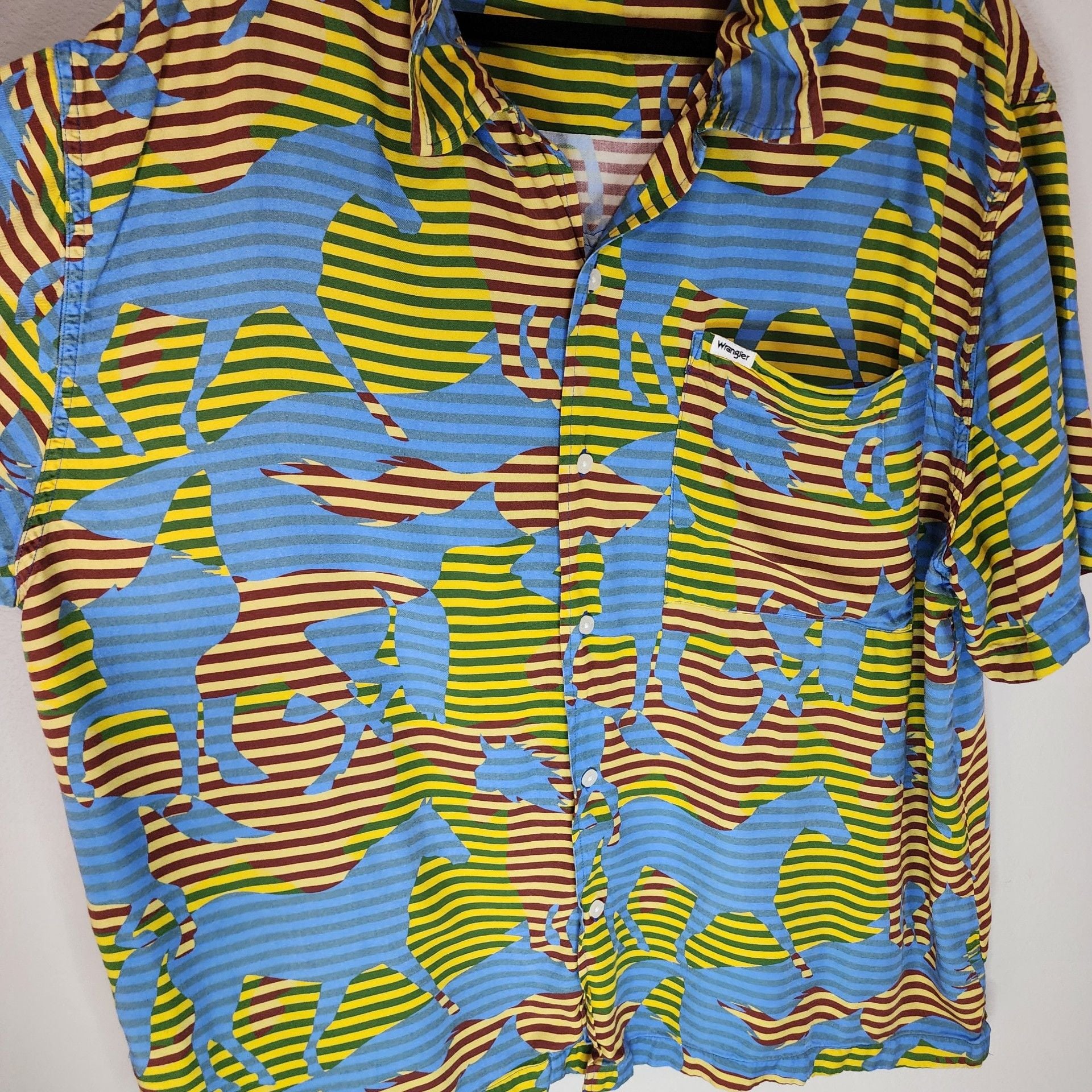 Wrangler Men's XXL Striped Horse Graphic Short Sleeve Viscose Button Up Shirt 4