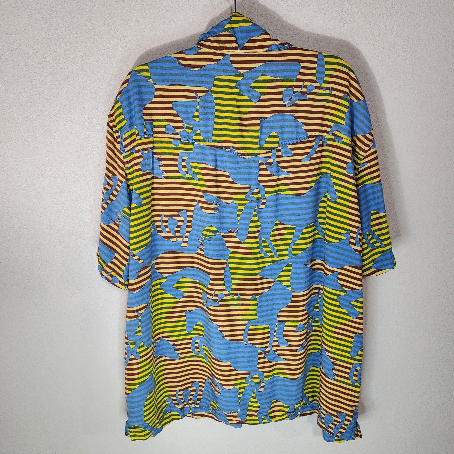 Wrangler Men's XXL Striped Horse Graphic Short Sleeve Viscose Button Up Shirt 9