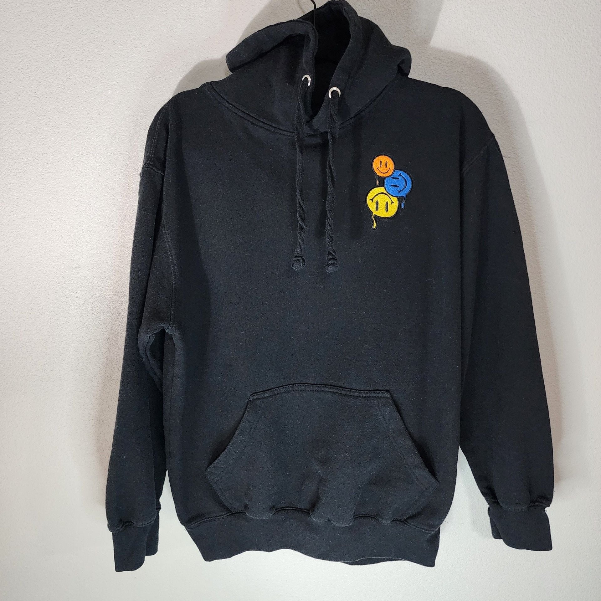 Denim Civilization Black Hoodie with Melting Triple Smiley Face Embroidery 3