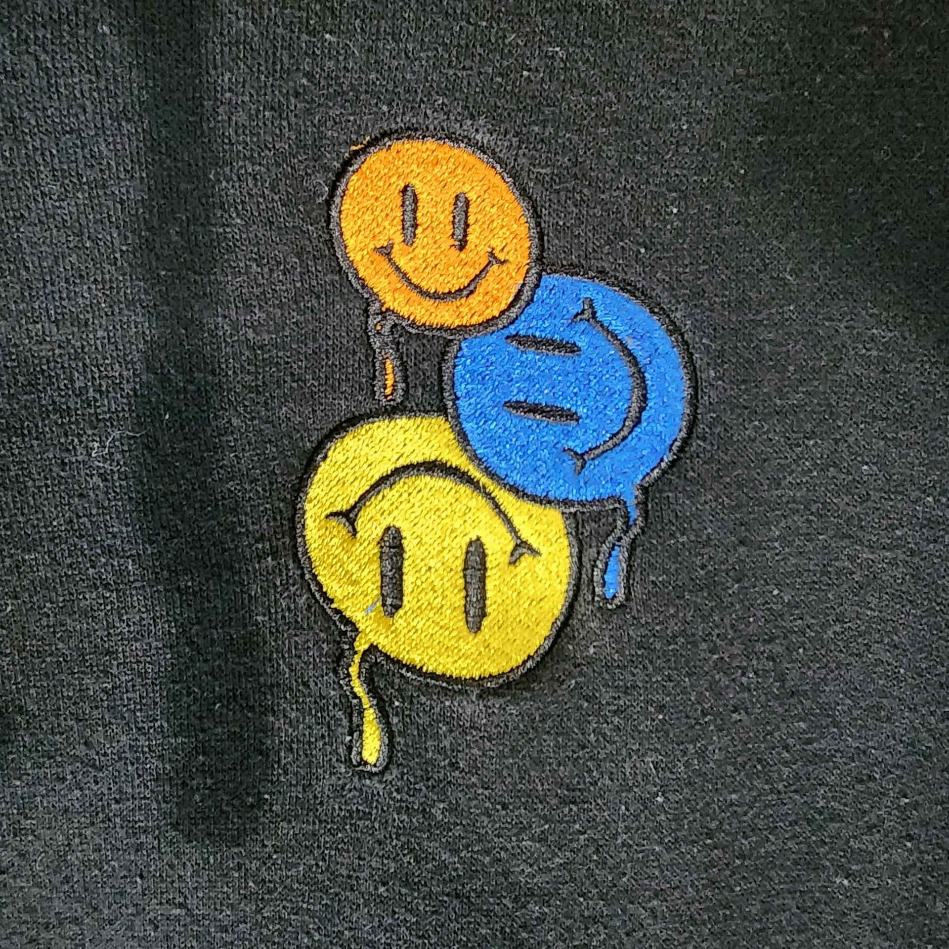 Denim Civilization Black Hoodie with Melting Triple Smiley Face Embroidery 4
