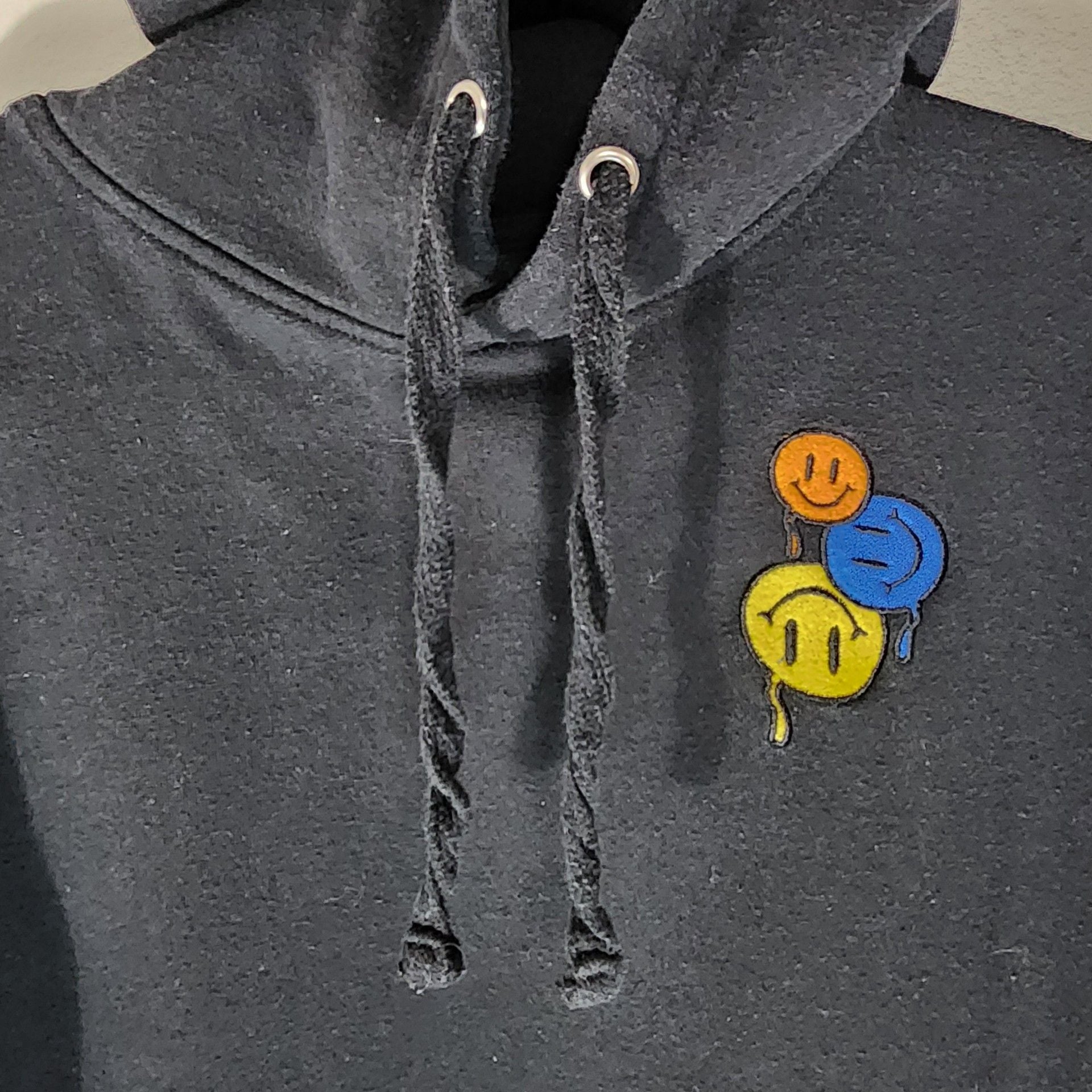 Denim Civilization Black Hoodie with Melting Triple Smiley Face Embroidery 5