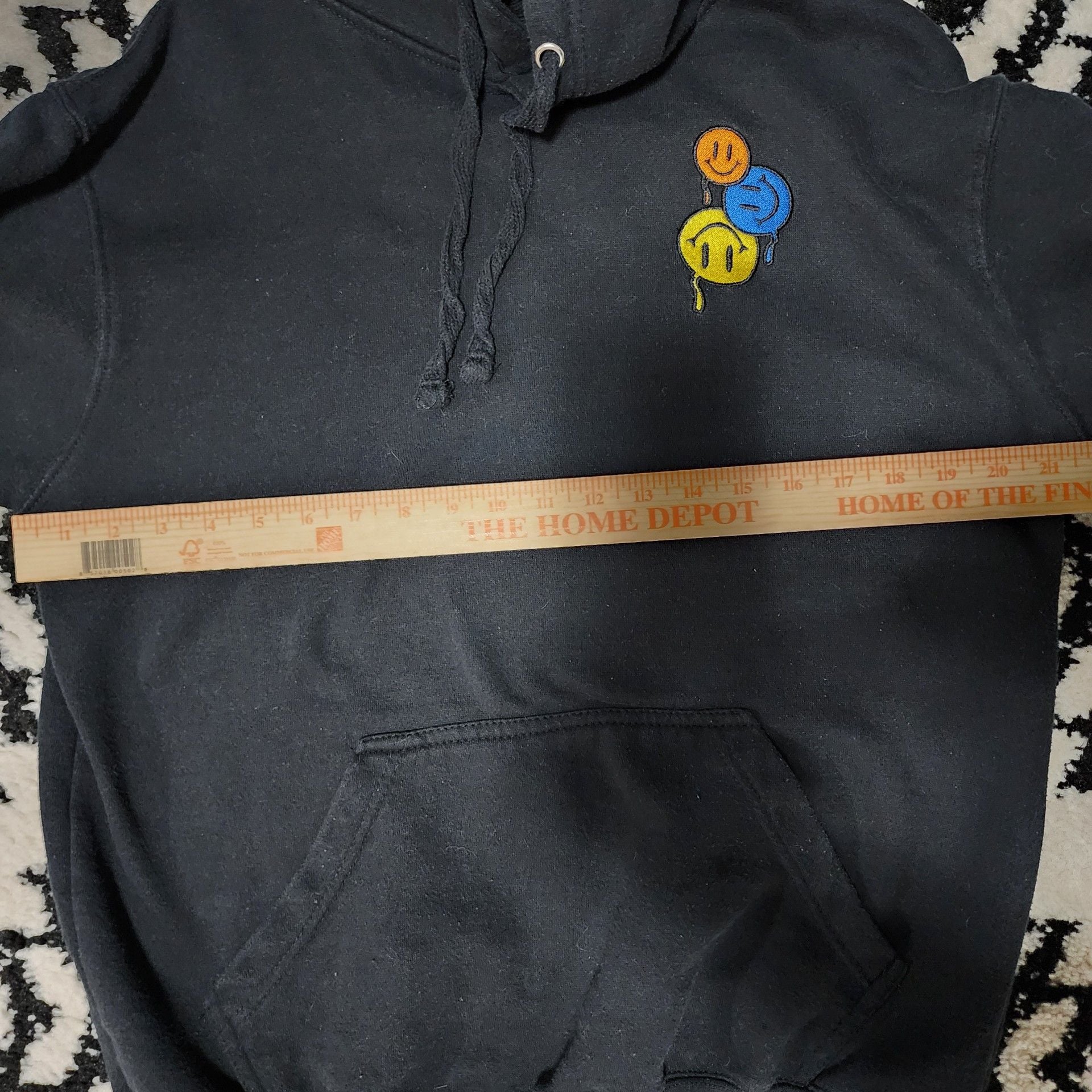 Denim Civilization Black Hoodie with Melting Triple Smiley Face Embroidery 7
