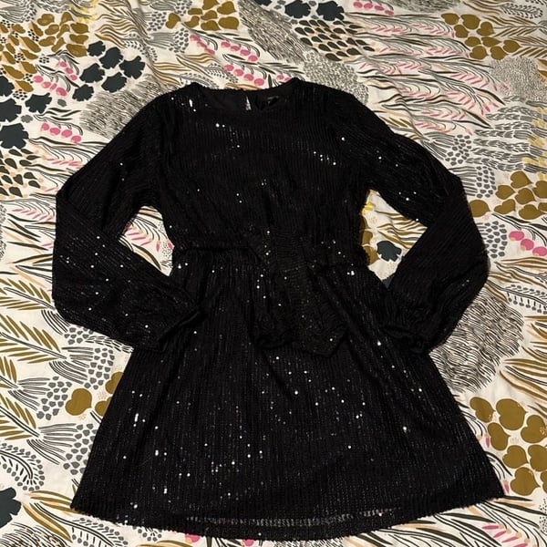Forever 21 Black Sequin Long Sleeve Mini Dress with Tie Waist
