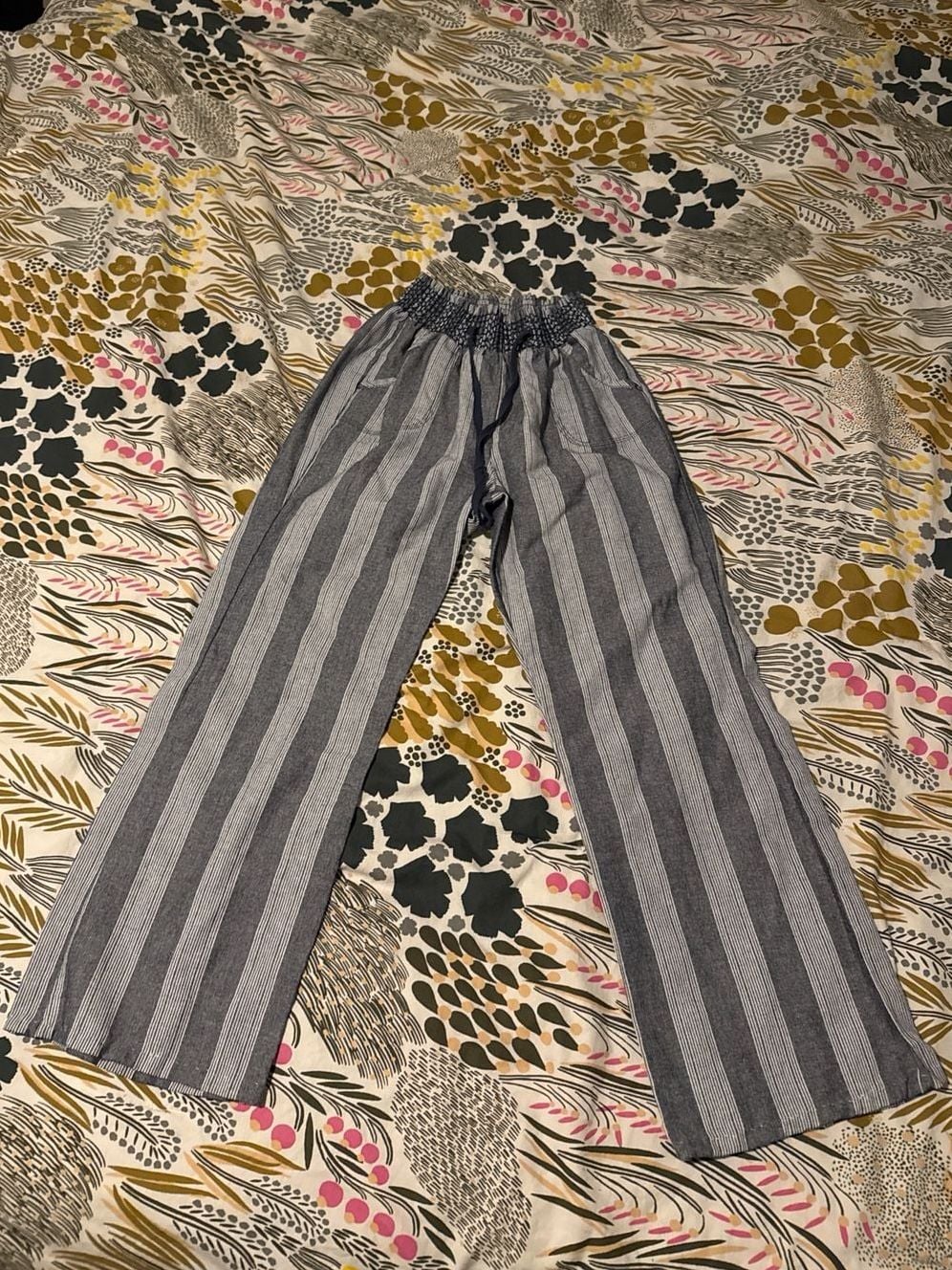 Ci Sono Women's Striped Wide Leg Linen Blend Drawstring Pants 1