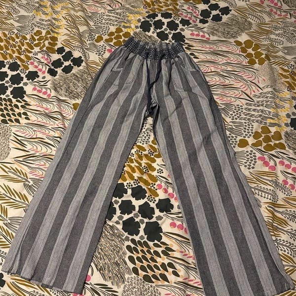 Ci Sono Women's Striped Wide Leg Linen Blend Drawstring Pants