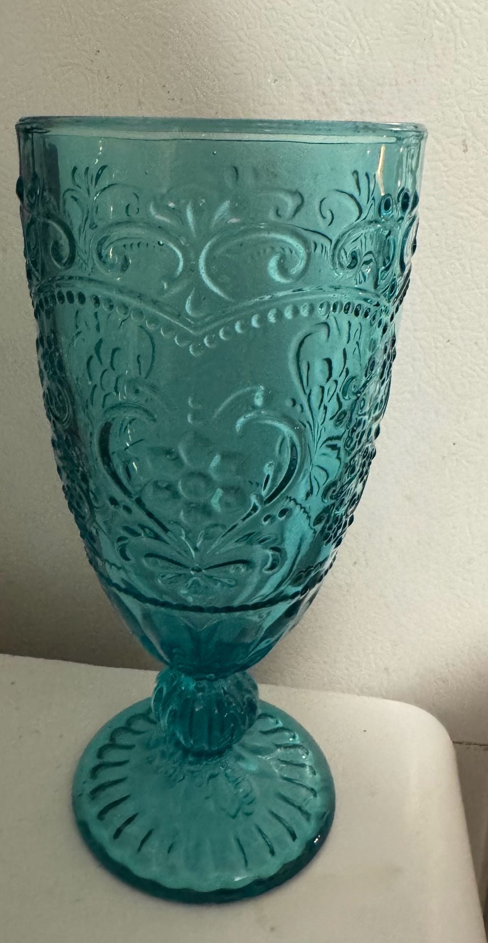 The Pioneer Woman Amelia Teal Embossed Glass Goblets, Set of 6 1