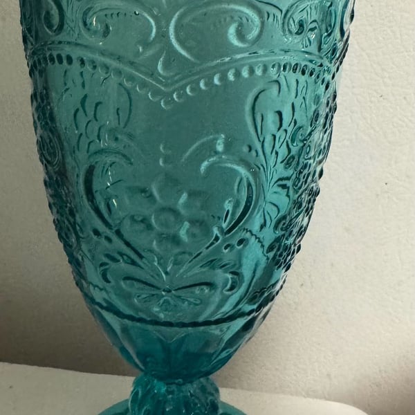 The Pioneer Woman Amelia Teal Embossed Glass Goblets, Set of 6