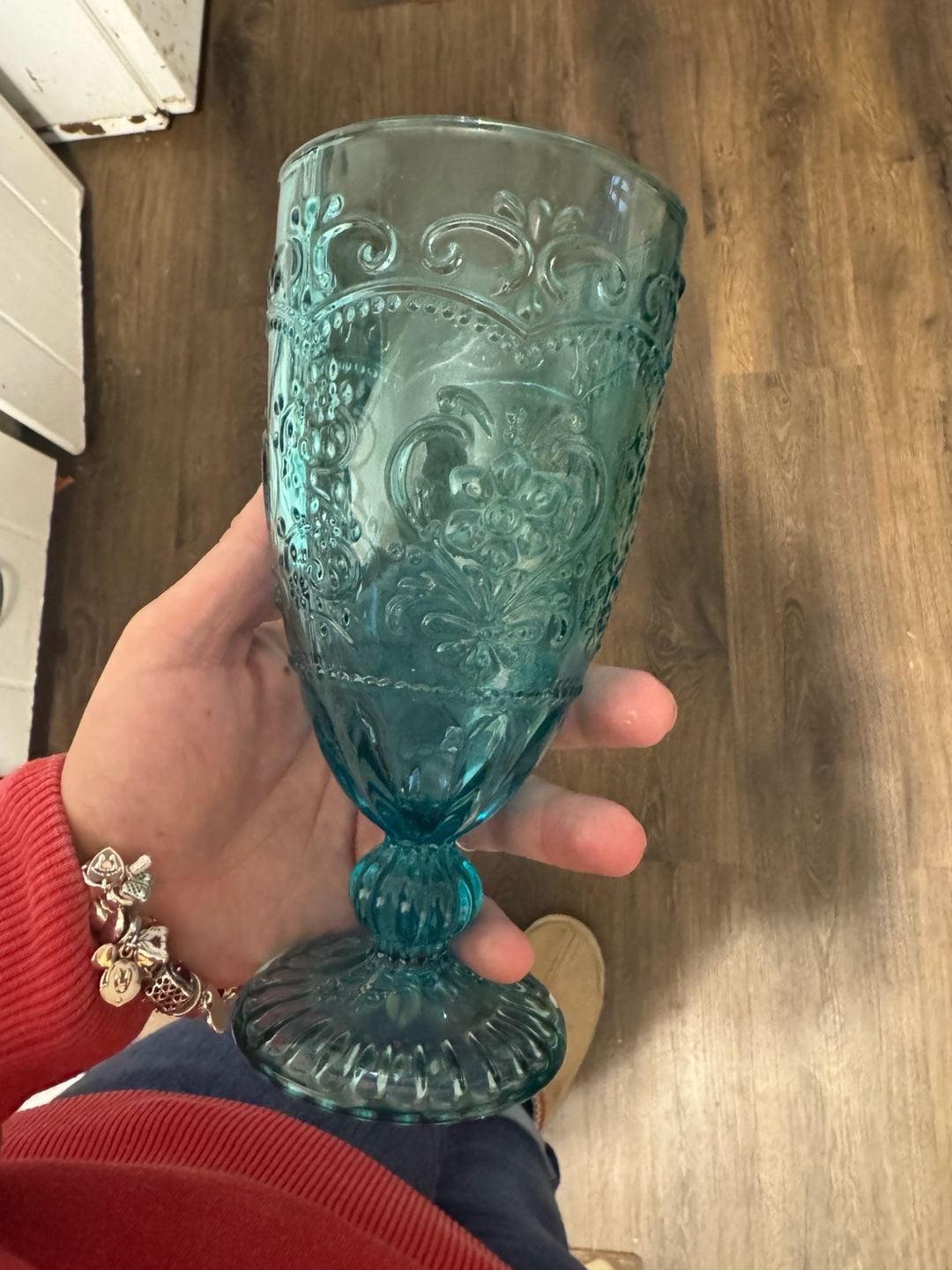 The Pioneer Woman Amelia Teal Embossed Glass Goblets, Set of 6 2