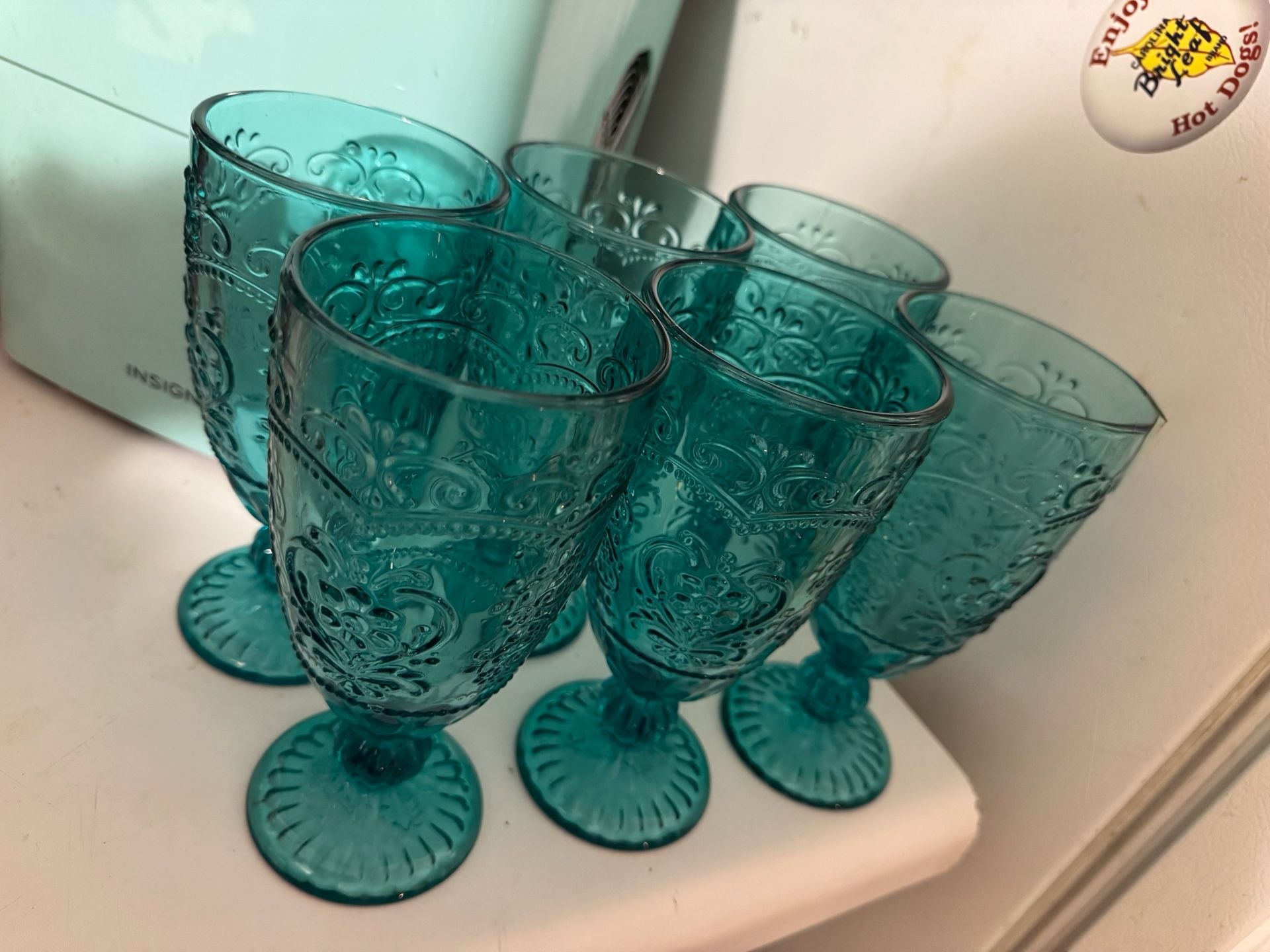 The Pioneer Woman Amelia Teal Embossed Glass Goblets, Set of 6 3