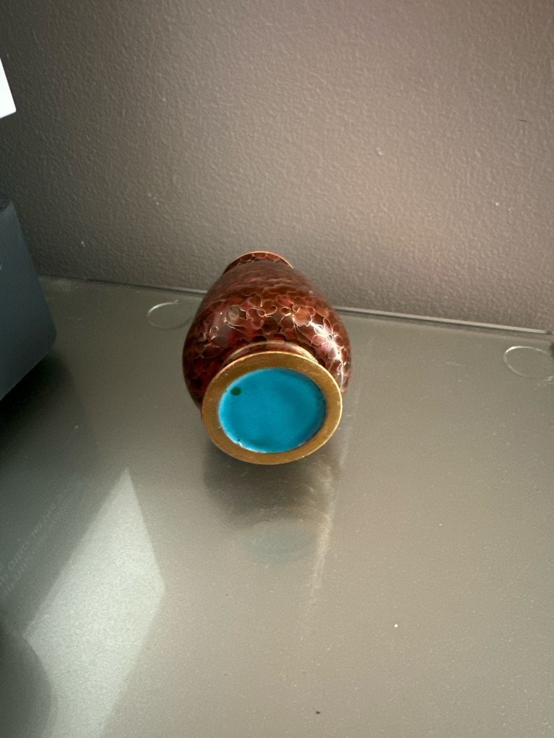 Vintage Chinese Miniature Cloisonne Enamel Floral Vase with Turquoise Interior 2