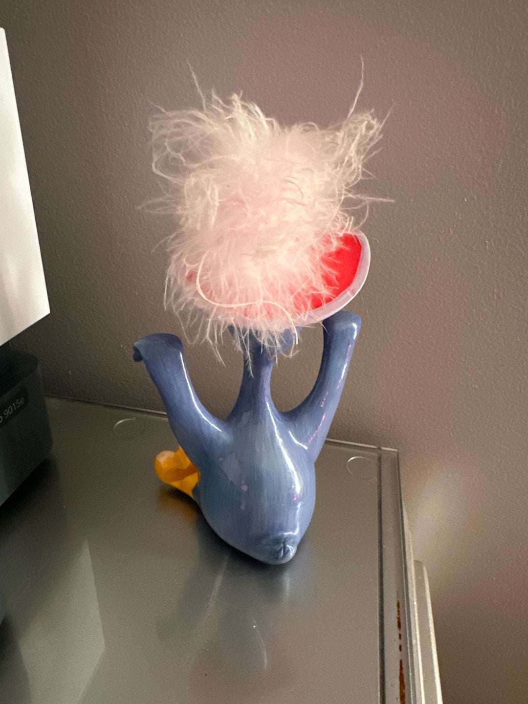 Purple Bird with Red Hat Ceramic Card and Photo Holder with Fuzzy Feathers 2