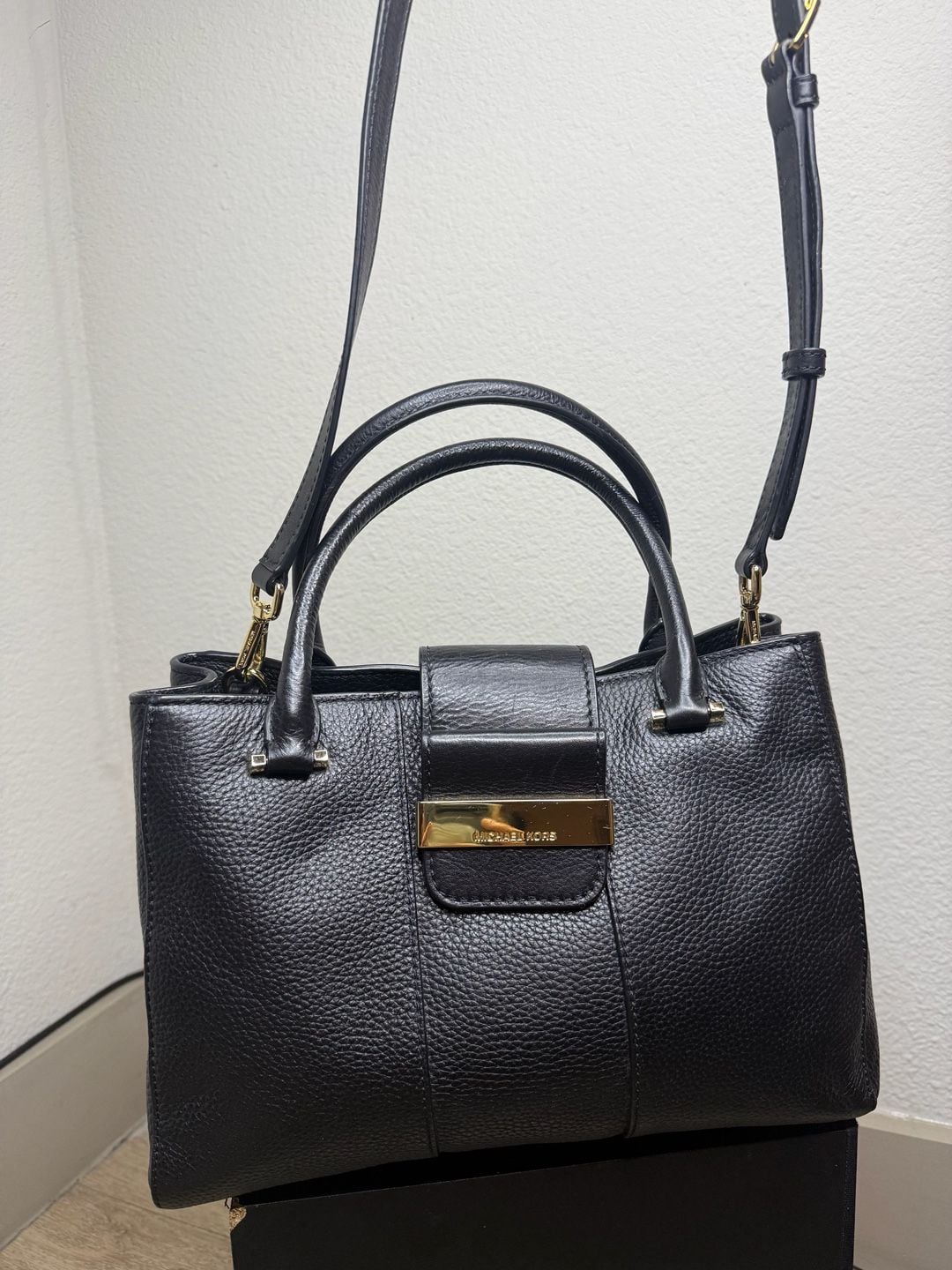 Michael Kors Black Pebbled Leather Small Satchel Crossbody Bag 2
