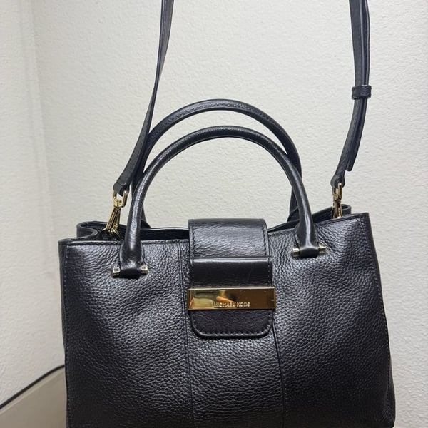 Michael Kors Black Pebbled Leather Small Satchel Crossbody Bag