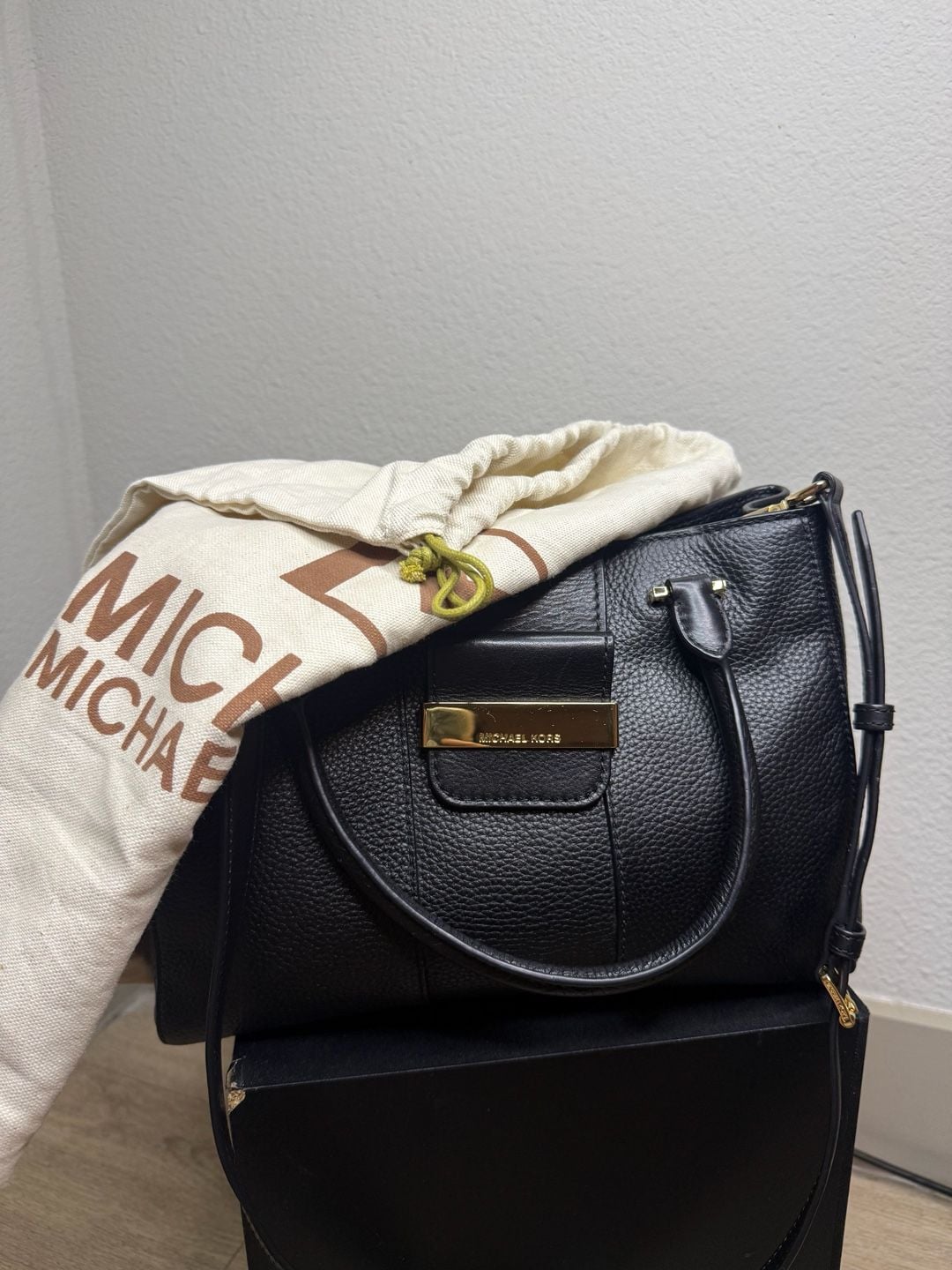 Michael Kors Black Pebbled Leather Small Satchel Crossbody Bag 10