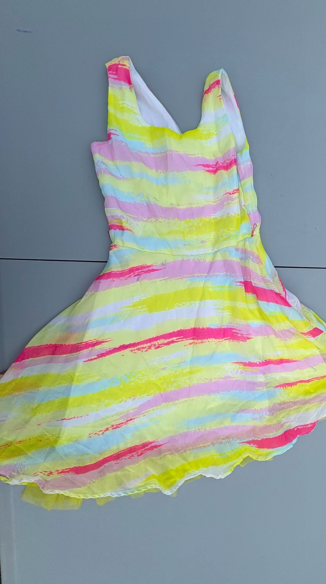 Extremely Me! Girls Neon Pastel Abstract Stripe Skater Dress Size 7/8 2