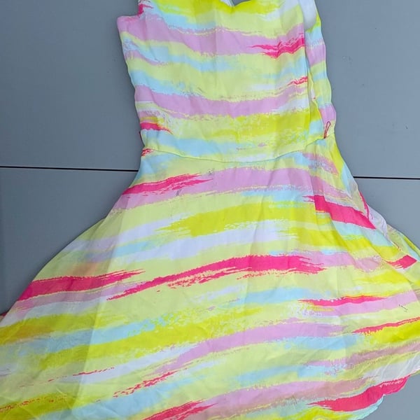 Extremely Me! Girls Neon Pastel Abstract Stripe Skater Dress Size 7/8
